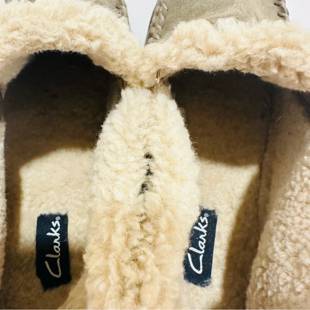 Clarks Mens Suede Leather Sherpa Lined‎ Ankle Bootie Slipper JMH1952 size 10 M
